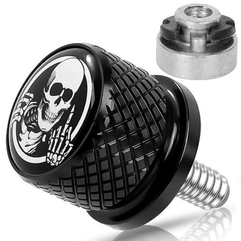 Motorcycle Rear Seat Bolt Screw with Nut Stainless 1/4"-20 Thread Skull Pattern Knurled Fender Fits for Harley Touring Sportster Softail Dyna CVO Fatbob Electra Glide Street Glide 1996-2025 Black in Kuwait
