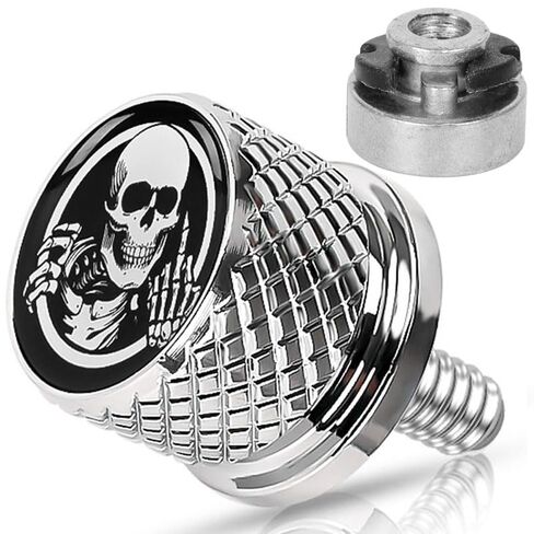 Motorcycle Rear Seat Bolt Screw with Nut Stainless 1/4"-20 Thread Skull Pattern Knurled Fender Fits for Harley Touring Sportster Softail Dyna CVO Fatbob Electra Glide Street Glide 1996-2025 Black in Saudi Arabia