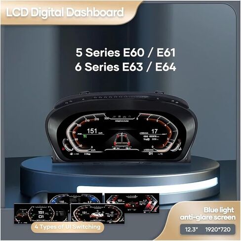 لوحة القيادة الرقمية 12.3 بوصة متوافقة مع BMW 5 Series E60 E61 E63 E64 525D 2003 0609 CIC LCD لوحة أدوات السيارة قمرة القيادة in Kuwait