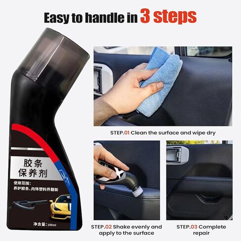 Car Rubber Trim Restorer | 100ml All Purpose Quick Auto Cleaning Supplies - Car Seat Cleaner,for Vehicle Truck Convertible Garage Home Underseat Ceiling Board Maintenance Care Polishing Washing in Kuwait