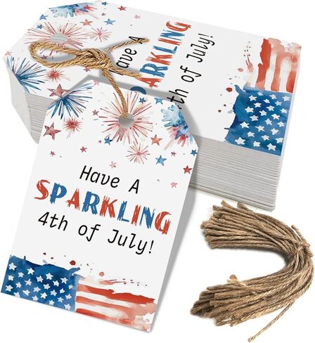 50 PCS Red White and Blue Gift Tags, 4th of July Independence Day Thank You Tags for Patriotic Party Favor Decorations in Kuwait