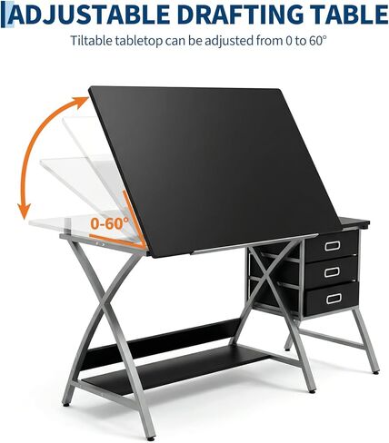 Drafting Table for Adults/Artists, Drawing Desk, Tabletop Adjustable Art/Craft Desk with Stool and 3 Slide Drawers, Sketching Painting Artwork Station for Art Studio Home Office School in Kuwait