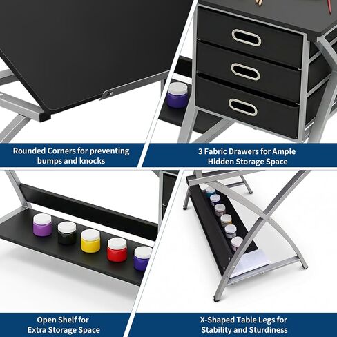 Drafting Table for Adults/Artists, Drawing Desk, Tabletop Adjustable Art/Craft Desk with Stool and 3 Slide Drawers, Sketching Painting Artwork Station for Art Studio Home Office School in Kuwait
