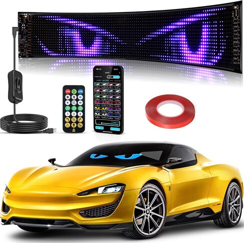 أضواء علامة عين الشيطان 23.42 × 4.72 بوصة، مصابيح LED مرنة من السيليكون للزجاج الأمامي، التحكم في التطبيقات الديناميكية القابلة للبرمجة بنفسك، شاشة مرنة للرسوم المتحركة بنمط النص المخصص، تعمل بمنفذ USB in Kuwait