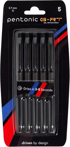 Pentonic GR-T Retractable Gel Pens, 5 Count, Black Ink, 0.7 mm Fine Point Tip, Ergonomic Grip, Smooth Writing For Journaling, Pens for School & the Office (1016846) in Saudi Arabia