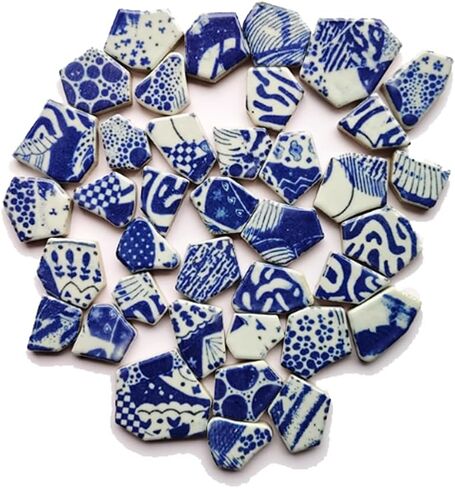 Broken Tiles,1lb About 73pcs Ceramic China Glazed Irregular Mosaic Tiles for Crafts DIY Assortment,Blue and White Porcelain Pieces for Wall Art Vase Coaster Flower Pots Floor Mosaic Making Supplies in Kuwait