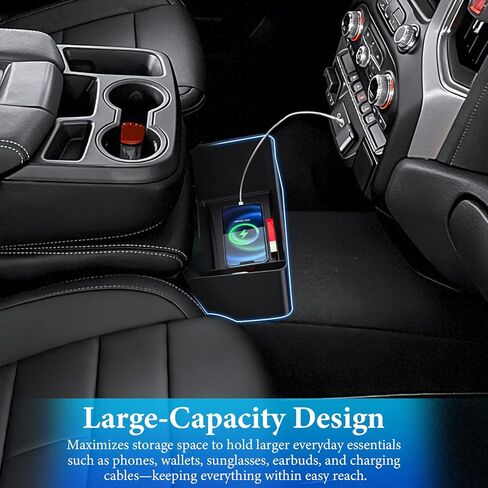 منظم وحدة التحكم المركزية YPHUIKI لـ 2019-2026 Chevy Silverado/GMC Sierra 1500 و2020-2026 Silverado/Sierra 2500HD 3500HD الملحقات الداخلية علبة صندوق تخزين معلقة (مقعد منفصل قابل للطي فقط) in Kuwait