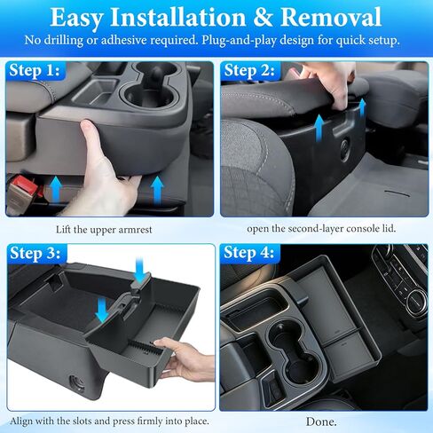 منظم وحدة التحكم المركزية YPHUIKI لـ 2019-2026 Chevy Silverado/GMC Sierra 1500 و2020-2026 Silverado/Sierra 2500HD 3500HD الملحقات الداخلية علبة صندوق تخزين معلقة (مقعد منفصل قابل للطي فقط) in Kuwait