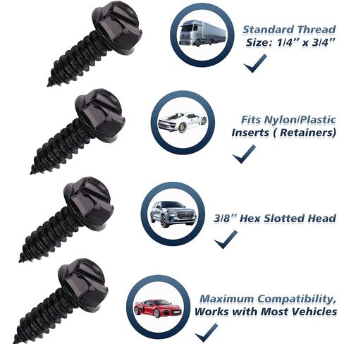 Black License Plate Screws 8 Pcs Rust-Proof Finish, Eco-Friendly Srews for Front & Rear Plates, Lead-Free & Nickel-Free, Anti-Rattle Bolts for Domestic Vehicles in Kuwait