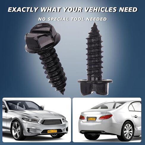 Black License Plate Screws 8 Pcs Rust-Proof Finish, Eco-Friendly Srews for Front & Rear Plates, Lead-Free & Nickel-Free, Anti-Rattle Bolts for Domestic Vehicles in Kuwait