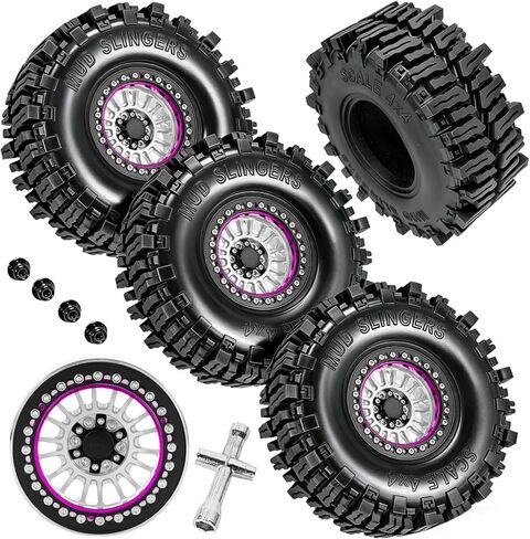 RC 2.2" Beadlock Wheel and Tires Set for 1/8 1/10 TRX4 TRX6 SCX10 II III D90 90046 Gen8 MST VS4-10 CFX Crawler Car,(4PCS) RC Wheels Rims&2.2 Beadlock Wheel Tires,Silver in Kuwait
