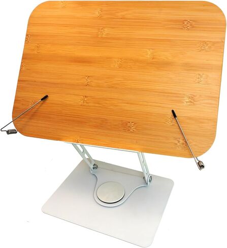 Large Book Stand 15.4" x 11.0" Bamboo Adjustable Heavy-Duty Book Holder for Thick Textbooks,Cookbook Holders Stands for Kitchen Counter,Cookbook Stand,Page Clips,Desktop Bookstand for Law School in Kuwait