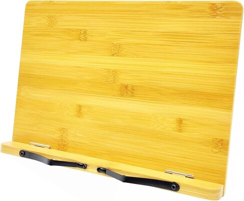 Large Book Stand 15.4" x 11.0" Bamboo Adjustable Heavy-Duty Book Holder for Thick Textbooks,Cookbook Holders Stands for Kitchen Counter,Cookbook Stand,Page Clips,Desktop Bookstand for Law School in Saudi Arabia