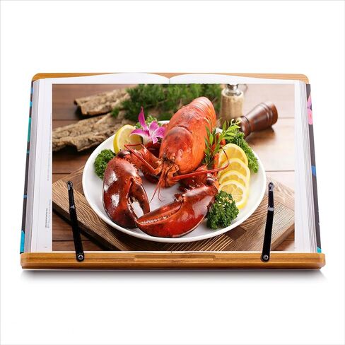 Large Book Stand 15.4" x 11.0" Bamboo Adjustable Heavy-Duty Book Holder for Thick Textbooks,Cookbook Holders Stands for Kitchen Counter,Cookbook Stand,Page Clips,Desktop Bookstand for Law School in Saudi Arabia
