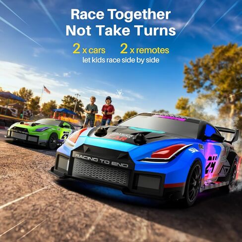 Geyiie 2 Pack RC Drift Cars, 1:24 Remote Control Car Set, Up to 70 Mins Per Car, LED Lights, Mini Track Barriers & Challenge Cards, 2 Player Indoor Gift for Boys & Girls in Kuwait