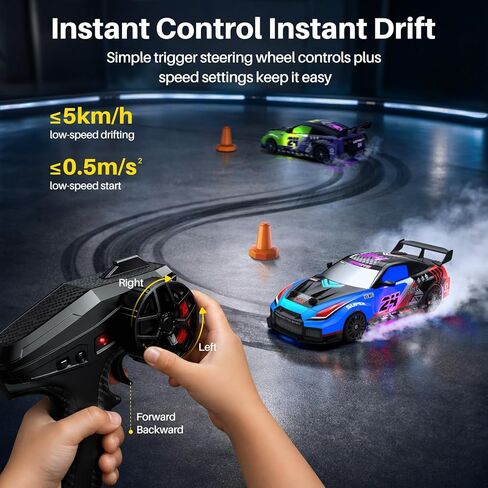 Geyiie 2 Pack RC Drift Cars, 1:24 Remote Control Car Set, Up to 70 Mins Per Car, LED Lights, Mini Track Barriers & Challenge Cards, 2 Player Indoor Gift for Boys & Girls in Kuwait