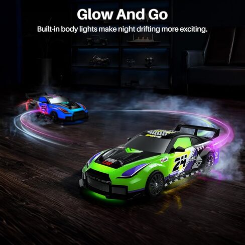 Geyiie 2 Pack RC Drift Cars, 1:24 Remote Control Car Set, Up to 70 Mins Per Car, LED Lights, Mini Track Barriers & Challenge Cards, 2 Player Indoor Gift for Boys & Girls in Kuwait