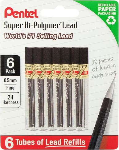 Pentel Super Hi-Polymer Lead Refills, 0.5 mm, 2B, 72 Pieces (12 pcs per tube, 6 tubes) in Kuwait