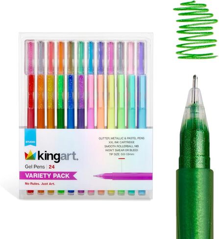 KINGART Gel Pens, Black, White, Gold & Silver, 1mm Rollerball Tip, Smooth Writing, No Smear, 8 Count in Kuwait