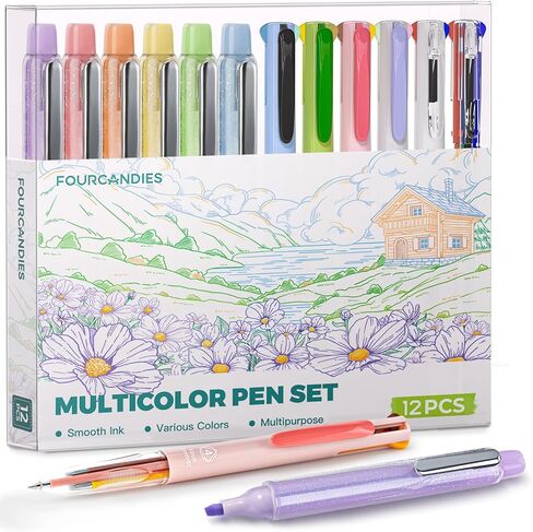 Four Candies Multicolor Pens, Fine Point Colored Pens, 4-in-1 Retractable Gel Ink Pens, Smooth Writing for Planners and Journaling, Nurse Accessories for Work, Gifts for Teen Girls, 9 Count in Kuwait