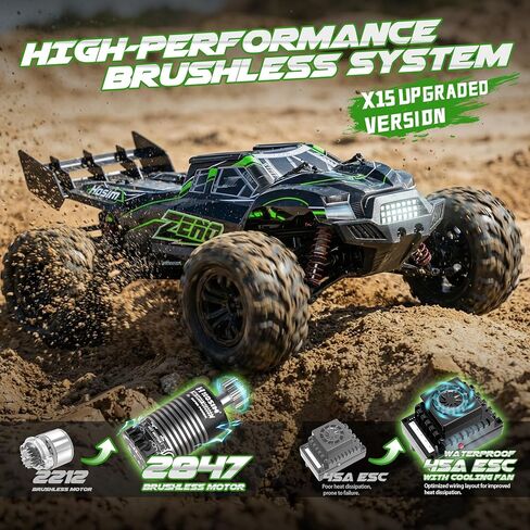 Hosim 1/10 سيارات RC بدون فرش للبالغين، سيارة تحكم عن بعد سريعة 60+ KPH، 4x4 على الطرق الوعرة شاحنة RC كبيرة لجميع التضاريس، شاحنة الوحش RC المقاومة للماء، سيارات RC الكهربائية من فئة الهوايات هدية للأطفال in Kuwait