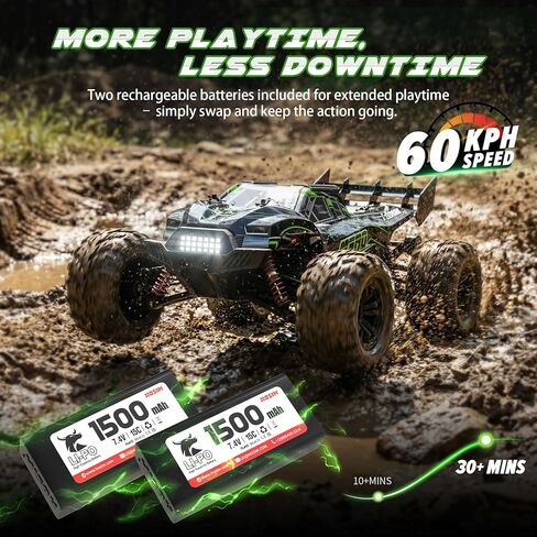 Hosim 1/10 سيارات RC بدون فرش للبالغين، سيارة تحكم عن بعد سريعة 60+ KPH، 4x4 على الطرق الوعرة شاحنة RC كبيرة لجميع التضاريس، شاحنة الوحش RC المقاومة للماء، سيارات RC الكهربائية من فئة الهوايات هدية للأطفال in Kuwait