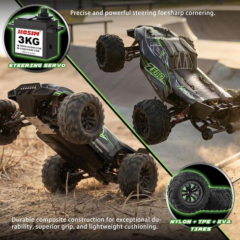 Hosim 1/10 سيارات RC بدون فرش للبالغين، سيارة تحكم عن بعد سريعة 60+ KPH، 4x4 على الطرق الوعرة شاحنة RC كبيرة لجميع التضاريس، شاحنة الوحش RC المقاومة للماء، سيارات RC الكهربائية من فئة الهوايات هدية للأطفال in Kuwait