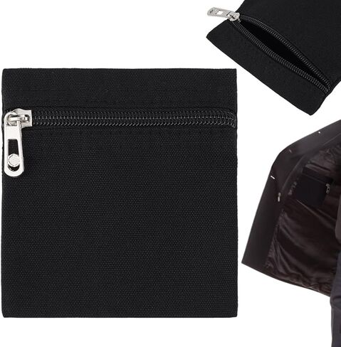 BENECREAT 2 Pack Sew in Side Pocket with Zipper, Canvas Cloth Black Hidden Pocket for Jackets Sweatshirts Travel Accessories, 4.5x4.9x0.12inch in Kuwait