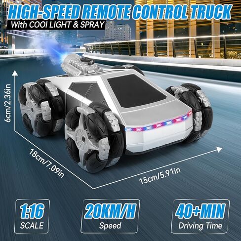 Remote Control Car,RC Cars for Boys 4-7 8-12, 4WD High Speed All Terrain Remote Control Monster Truck, 1:16, 2.4GHZ Monster Truck Toy with LED Lights & Spray,Kids Christmas Birthday Gift for Boys in Kuwait