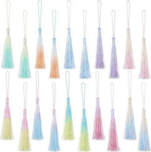 30 Pcs Tassels for Bookmarks, 5.12 in Silky Handmade Soft Flossy Bookmark Tassels with Cord Loop for Bookmarks DIY Crafts Keychain Jewelry Making (10 Colors) in Kuwait