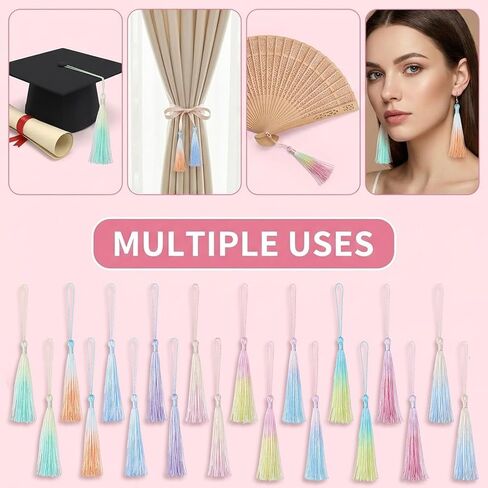 30 Pcs Tassels for Bookmarks, 5.12 in Silky Handmade Soft Flossy Bookmark Tassels with Cord Loop for Bookmarks DIY Crafts Keychain Jewelry Making (10 Colors) in Kuwait