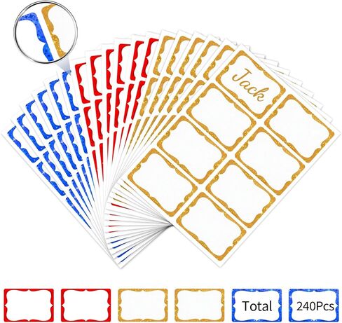 3 Colors Name Tag Stickers, 2'' x 3'', 240 PCS Colorful Border Name Tags with Holographic Stars, Self-Adhesive Writable Name Labels for Classroom, School, Church, Office, Gatherings and Home in Kuwait