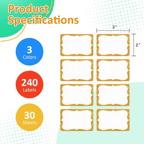 3 Colors Name Tag Stickers, 2'' x 3'', 240 PCS Colorful Border Name Tags with Holographic Stars, Self-Adhesive Writable Name Labels for Classroom, School, Church, Office, Gatherings and Home in Kuwait