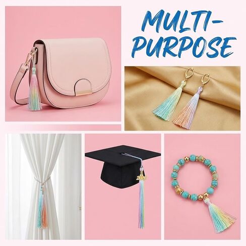 30 Pcs Tassels for Bookmarks, 5.12 in Silky Handmade Soft Flossy Bookmark Tassels with Cord Loop for Bookmarks DIY Crafts Keychain Jewelry Making (10 Colors) in Kuwait