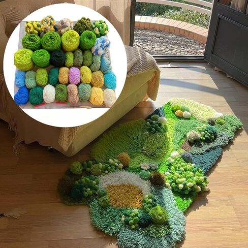 Latch Hook Rug Kit DIY Crochet Carpet for Adults Kids Beginners, Moss Garden Pre-Printed Canvas Yarn Rug Hooking Kits, Creative Craft Home Decor Ideal for Learning Rug Making in Saudi Arabia