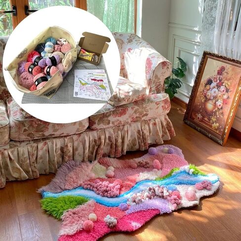 Latch Hook Rug Kit DIY Crochet Carpet for Adults Kids Beginners, Moss Garden Pre-Printed Canvas Yarn Rug Hooking Kits, Creative Craft Home Decor Ideal for Learning Rug Making in Saudi Arabia