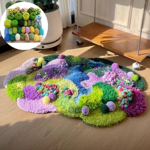 Latch Hook Rug Kit DIY Crochet Carpet for Adults Kids Beginners, Moss Garden Pre-Printed Canvas Yarn Rug Hooking Kits, Creative Craft Home Decor Ideal for Learning Rug Making in Saudi Arabia