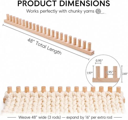 FVUILH Chunky Blanket Loom Kit for DIY Throw Blankets, 48'' Adjustable Solid Wood Hand Knitting Tool for Chunky Yarn, Beginner Friendly Craft Board, No Needles Required in Kuwait