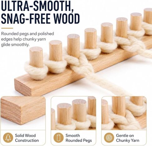 FVUILH Chunky Blanket Loom Kit for DIY Throw Blankets, 48'' Adjustable Solid Wood Hand Knitting Tool for Chunky Yarn, Beginner Friendly Craft Board, No Needles Required in Kuwait