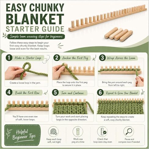 FVUILH Chunky Blanket Loom Kit for DIY Throw Blankets, 48'' Adjustable Solid Wood Hand Knitting Tool for Chunky Yarn, Beginner Friendly Craft Board, No Needles Required in Kuwait