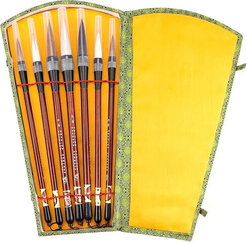 7Pcs Chinese Calligraphy Brushes Set Painting Brush Weasel Hair Writing Brush Goat Hair Drawing Brush Chinese Traditional Pen Ink Writing Brush Watercolor Brush in Kuwait