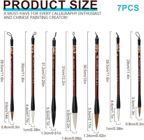7Pcs Chinese Calligraphy Brushes Set Painting Brush Weasel Hair Writing Brush Goat Hair Drawing Brush Chinese Traditional Pen Ink Writing Brush Watercolor Brush in Kuwait