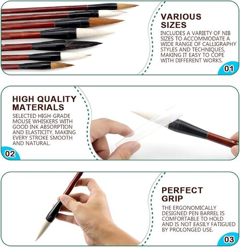 7Pcs Chinese Calligraphy Brushes Set Painting Brush Weasel Hair Writing Brush Goat Hair Drawing Brush Chinese Traditional Pen Ink Writing Brush Watercolor Brush in Kuwait
