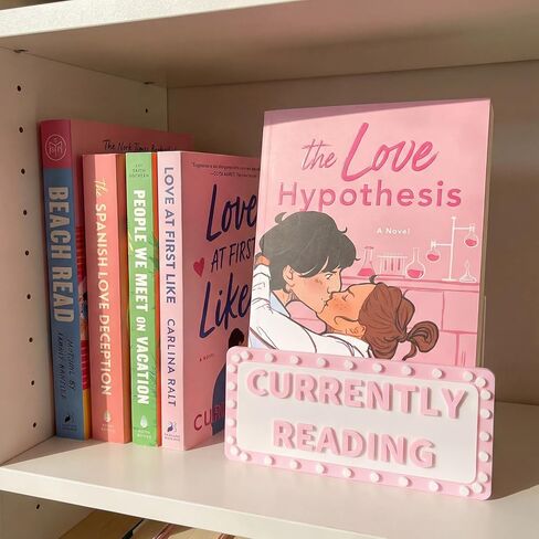 Gerrii Currently Reading Sign 3D Printed Book Display Sign to Be Read Book Decor for Readers Gift Library Home Bookshelf Decoration (Pink) in Kuwait