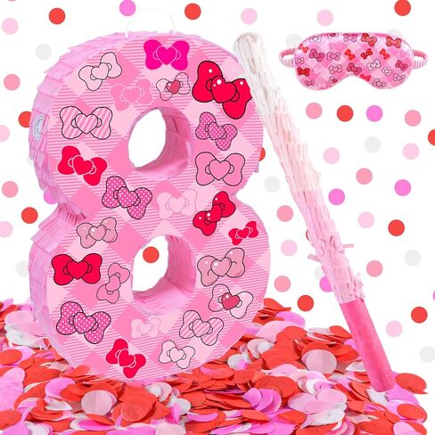 Pink Bow 5th Birthday Decorations, 15.75inch Bow Number 5 Piñata with Blindfold Stick and Confetti for Pink Bow Birthday Party Supplies (5) in Saudi Arabia
