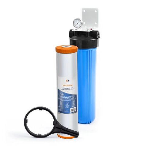 Aquaboon 10x4.5 مبيت فلتر المياه للمنزل بالكامل - مبيت فلتر مياه كبير وخرطوشة فلتر رواسب الجروح - نظام تصفية مياه الآبار للمنزل مع مفتاح ربط ودعامة ومقياس الضغط والإصدار in Kuwait