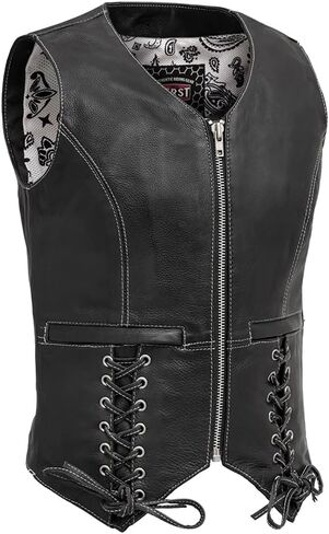 First Mfg Co - Love Lace - Women's Motorcycle Biker Riding Black Leather Vest in Kuwait