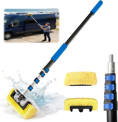 18FT Reach Car Wash Brush with Long Handle, 3 to 12 FT Car Cleaning Brush with Soft Bristle, Aluminium Telescoping Pole for Solar Panel, House Siding, SUV, Cars, Trucks, RV, Floors, Navy in Kuwait