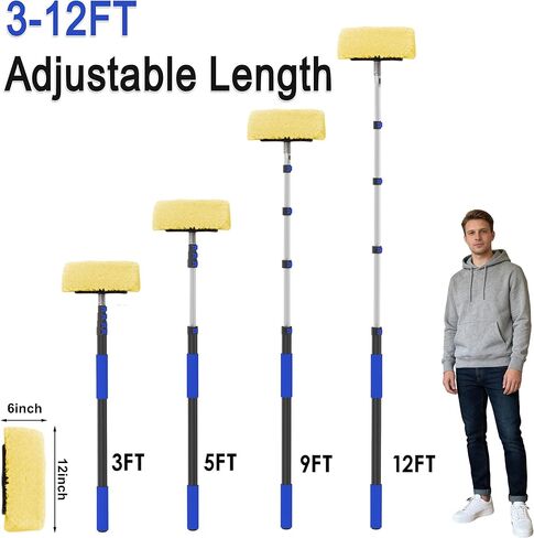 18FT Reach Car Wash Brush with Long Handle, 3 to 12 FT Car Cleaning Brush with Soft Bristle, Aluminium Telescoping Pole for Solar Panel, House Siding, SUV, Cars, Trucks, RV, Floors, Navy in Kuwait
