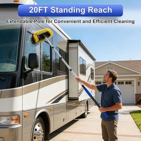 18FT Reach Car Wash Brush with Long Handle, 3 to 12 FT Car Cleaning Brush with Soft Bristle, Aluminium Telescoping Pole for Solar Panel, House Siding, SUV, Cars, Trucks, RV, Floors, Navy in Kuwait